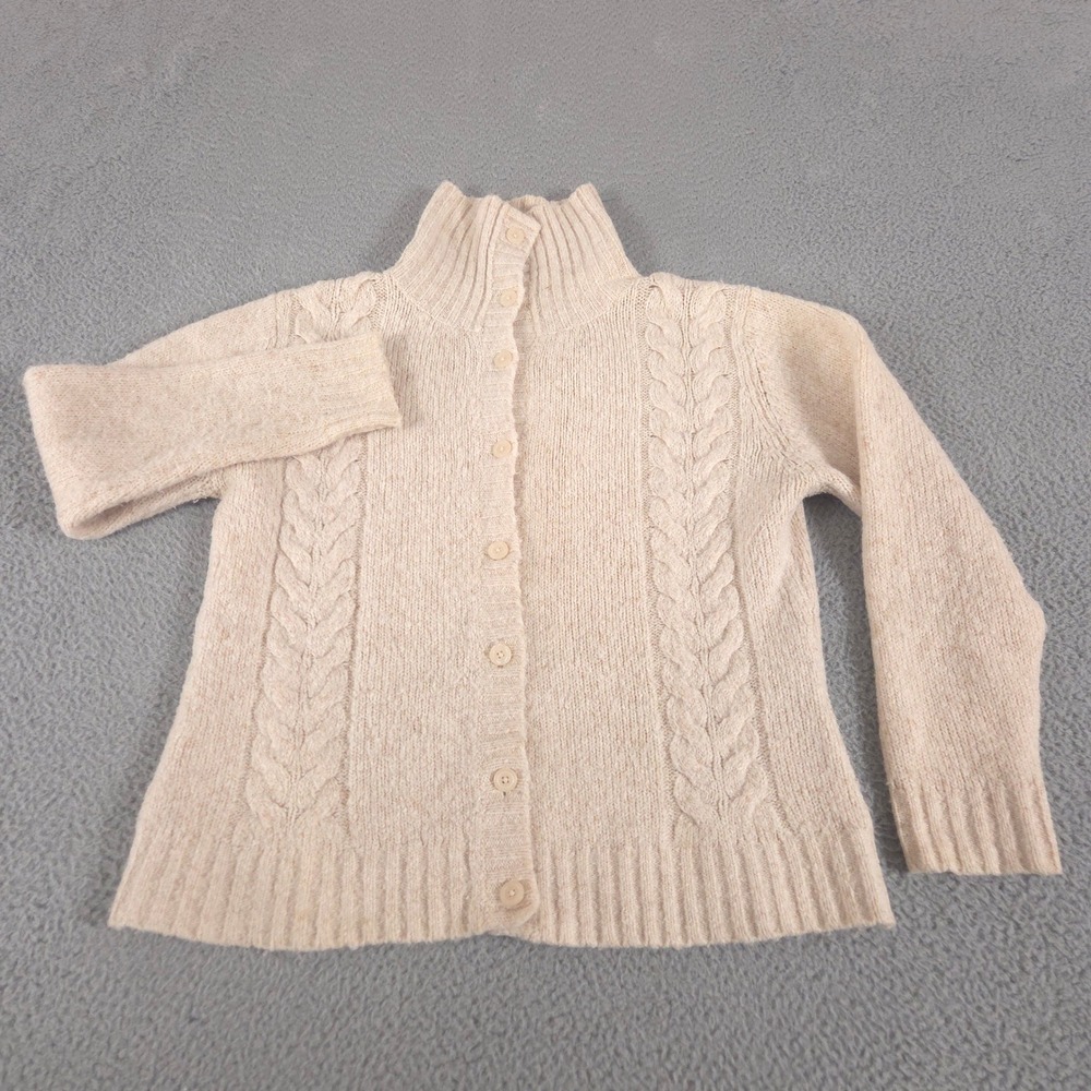 VINTAGE‎ L.L. Bean Sweater Womens XL Cream Cable-Knit Wool Blend Mock Neck